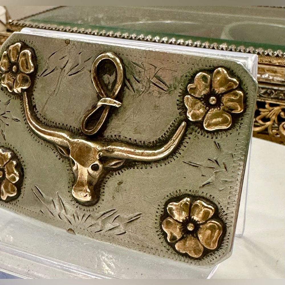 VTG Ricardo Nickel Silver/Bronze Trim Longhorn/Steer “J” Belt Buckle EUC - Picture 8 of 17